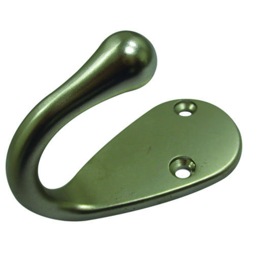 Coat and Hat Hook, 22 lb, 1-Hook, 1-1/8 in Opening, Zinc, Satin Nickel Silver