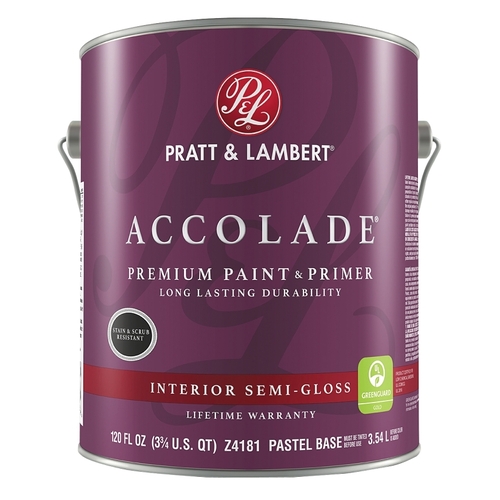 Pratt & Lambert 0000Z4181-16 Accolade Z4100 Paint and Primer, Semi-Gloss, Pastel Base, 120 oz