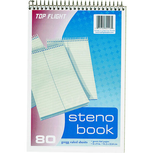 TOP FLIGHT 4600948 Steno Pad, Rule Sheet, 6 in L x 9 in W Sheet, 80-Sheet, White Sheet, Wirebound Binding