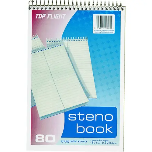 Steno Pad, Rule Sheet, 6 in L x 9 in W Sheet, 80-Sheet, White Sheet, Wirebound Binding - pack of 6