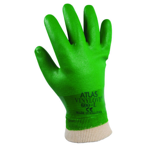 Atlas 600L-09.RT Ultra-Flexible Coated Gloves, L, Knit Wrist Cuff, PVC Glove, Green Pair