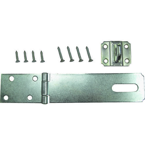 Safety Hasp, 6 in L, 6 in W, Steel, Zinc, 7/16 in Dia Shackle, Loose Staple Silver