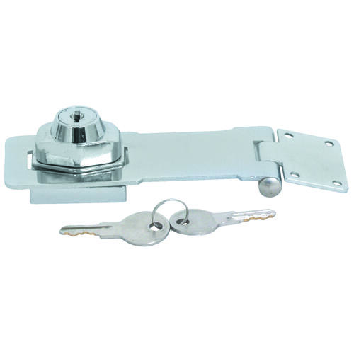 Safety Hasp, 4-1/2 in L, 4-1/2 in W, Steel, Chrome Silver