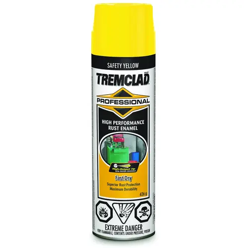 TREMCLAD Rust Enamel Paint, Gloss, Safety Yellow, 426 g, Aerosol Can - pack of 6