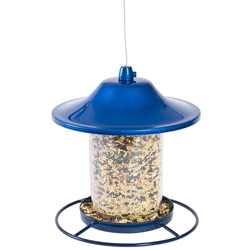 Panorama Bird Feeder, 9 in H, Perch, 2 lb, Blue, Powder-Coated Blue Sparkle