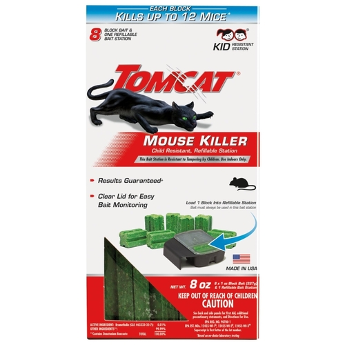 Tomcat 0371210 Refillable Mouse Bait Station, 4-1/4 in L, 1-1/2 in W, 8-1/4 in H, 8 oz Bait