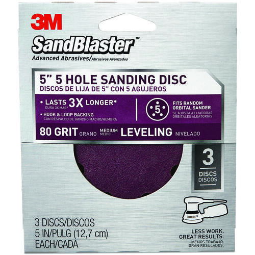 SandBlaster 9422ES Sanding Disc, 5 in Dia, 80 Grit, Medium, Cubitron Mineral Abrasive - pack of 3