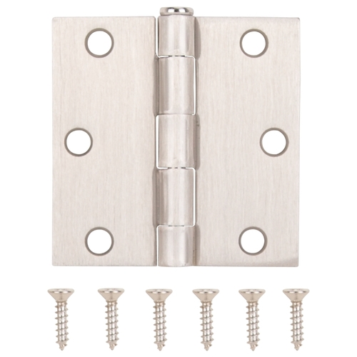 Square Corner Door Hinge, Steel, Satin Nickel, Loose Pin, 180 deg Range of Motion