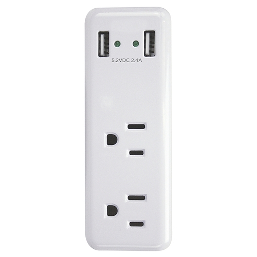 PowerZone ORUSB242 Outlet Charger, 2 -USB Port, 2 -Outlet, White