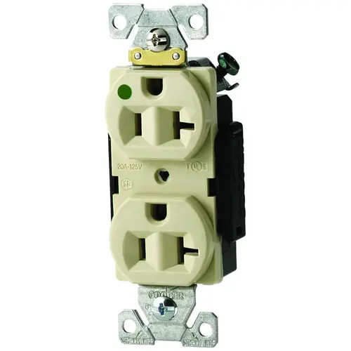 Duplex Receptacle, 2 -Pole, 20 A, 125 V, Back, Side Wiring, NEMA: 5-20R, Ivory