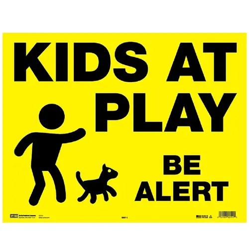 Yard Sign, KIDS AT PLAY BE ALERT, Black Legend, Yellow Background, Corrugated Plastic