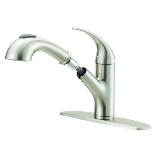 Kitchen Faucet, 1.8 gpm, 1-Faucet Handle, 1, 3-Faucet Hole, Metal/Plastic, Stainless Steel