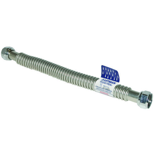 Ez-Flo 0437018 WaterFlex Series Corrugated Flexible Water Heater Connector, 3/4 in, FIP, Stainless Steel, 18 in L