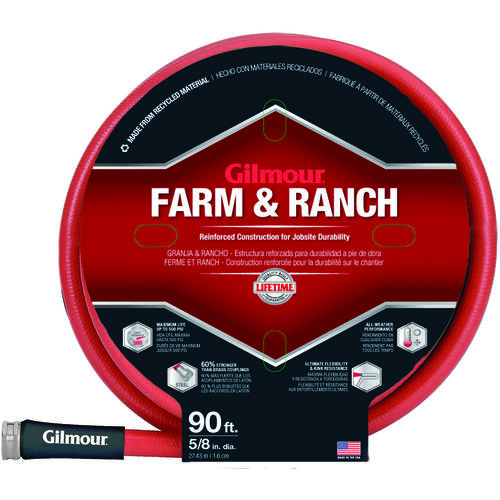 Farm / Ranch Hose, 90 ft L, Rubber