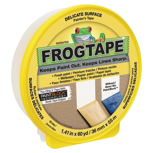 Masking Tape, 60 yd L, 1.41 in W, Yellow