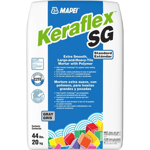 Keraflex SG Series Large and Heavy Tile Mortar with Polymer, Gray, Solid, 44 lb Bag