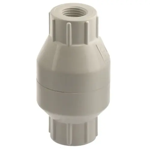 In-Line Check Valve, 1/2 in, Threaded, 100 psi Pressure, PVC Body