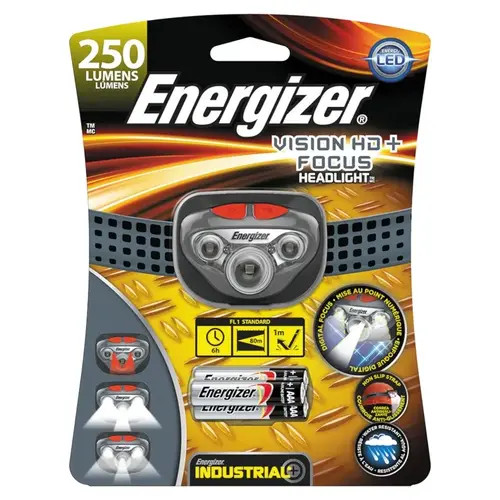 Headlight, AAA Battery, Alkaline Battery, LED Lamp, 315 Lumens, 85 m Beam Distance, 6 hr Run Time Gray