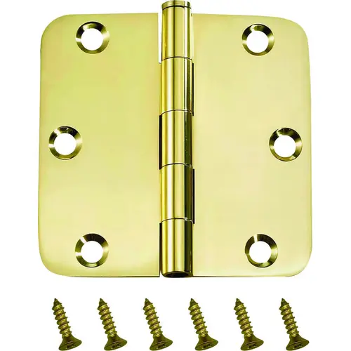 Door Hinge, Solid Brass, Brass, Loose Pin, 180 deg Range of Motion, Screw Mounting