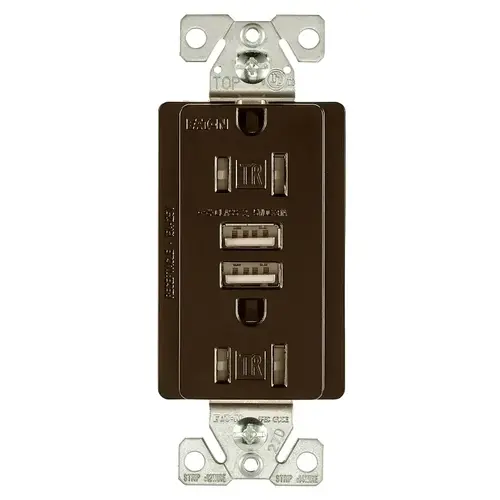 TR7755RB-K-L Combination USB Receptacle, 2 -Pole, 3.1 A USB, 15 A Receptacle, 2 -USB Port