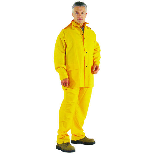 Rain Suit, 3XL, 31-1/2 in Inseam, Polyester, Hi-Viz Yellow, Comfortable Oxford Polyester Collar