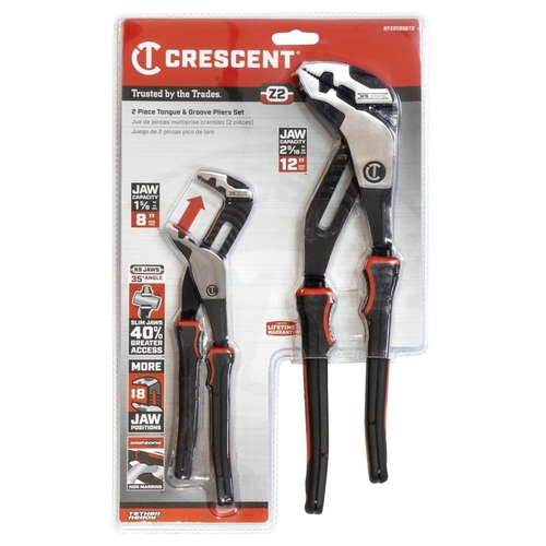 Crescent RTZ2CGSET2 Z2 K9 Series Tongue and Groove Plier Set, 2-Piece, Alloy Steel, Black/Rawhide, Polished