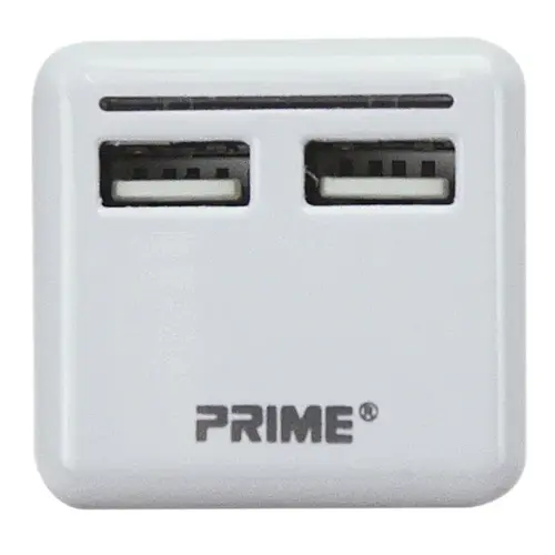 PowerZone ORUSB340 AC Compact USB Charger with Light, 2 -USB Port, 2 -Outlet, White