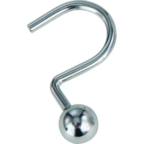Simple Spaces SD-CBH-CH Ball Shower Curtin Hook, 1-1/16 in Opening, Steel, Chrome, 1-3/4 in W, 2-7/8 in H Silver - pack of 12