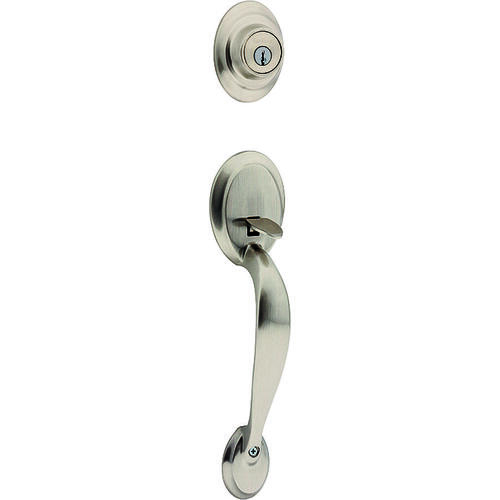 Handleset, 3 Grade, Metal, Satin Nickel, 2-3/8 x 2-3/4 in Backset, KW1 Keyway, 1-3/4 in Thick Door