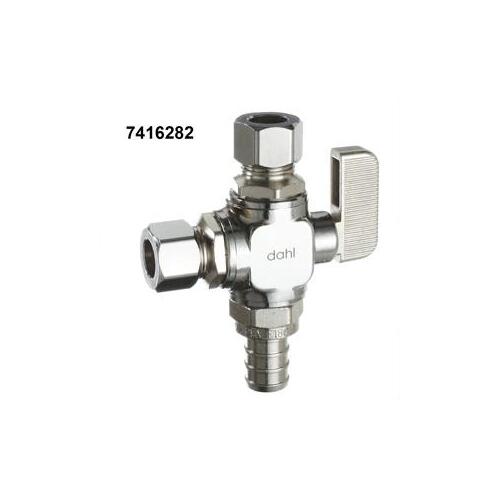 mini-ball Straight Dual Outlet Valve, 1/2 x 3/8 x 3/8 in Connection, Brass Body