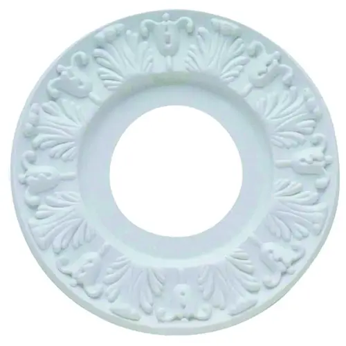 Ceiling Medallion, 10 in Dia, Plastic, Traditional White, For: Ceiling Fans