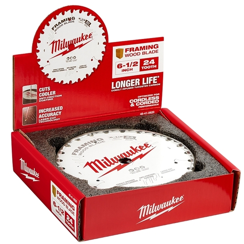 Milwaukee 48-41-0620 Circular Saw Blade, 6-1/2 in Dia, 5/8 in Arbor, 24-Teeth, Cobalt/Tungsten Carbide Cutting Edge