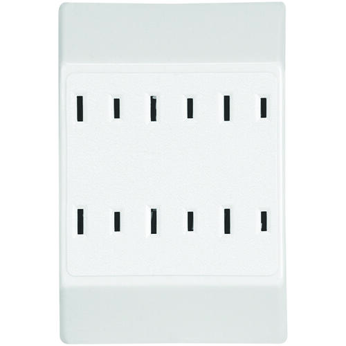 Outlet Adapter, 2 -Pole, 15 A, 125 V, 6 -Outlet, NEMA: NEMA 1-15R, White