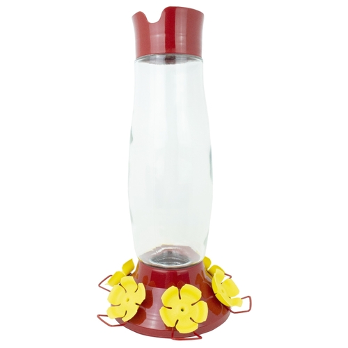 Bird Feeder, Top-Fill, 48 oz, Nectar, 6-Port/Perch, Plastic, Red, 16.9 in H, Hanging Mounting