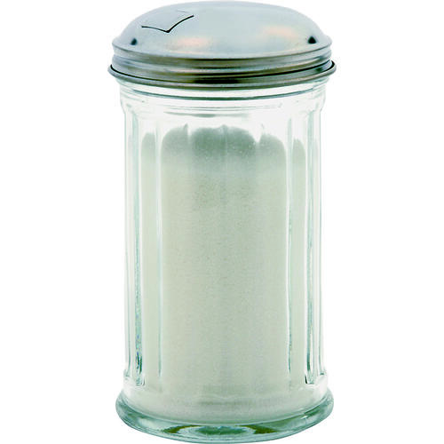 Sugar Dispenser, 12 oz Capacity, Glass/Stainless Steel, Clear