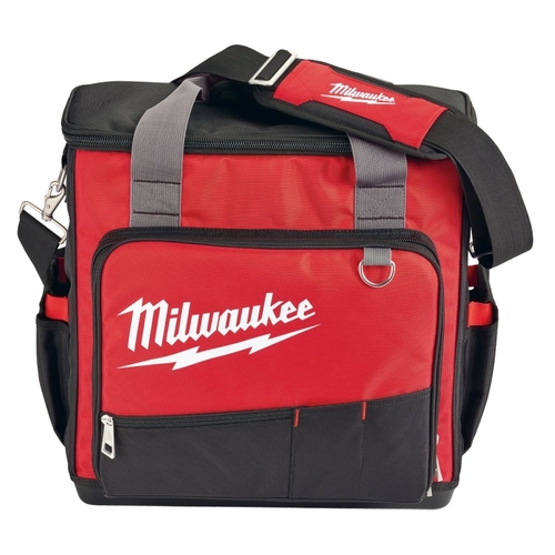 Milwaukee 48-22-8210 Jobsite Tech Bag, 11 in W, 17 in D, 17 in H, 53-Pocket, Polyester, Black/Red