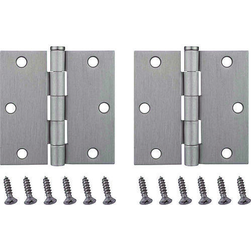 Square Corner Door Hinge, Steel, Satin Nickel, Loose Pin, 180 deg Range of Motion - pack of 2