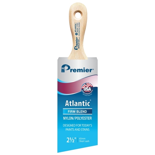 Atlantic Paint Brush, 2-1/2 in W, Short Sash Brush, 2-15/16 in L Bristle, Nylon/Polyester Bristle