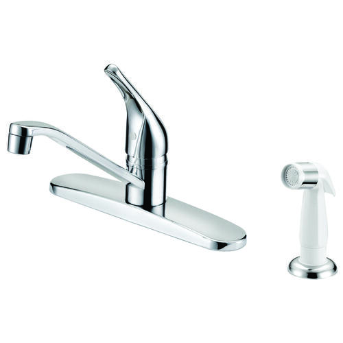 Kitchen Faucet, 1.8 gpm, 1-Faucet Handle, 4-Faucet Hole, Metal/Plastic, Chrome Plated