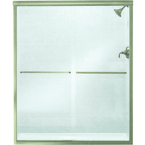 STERLING 5475-59N-G05 Shower Door, Clear Glass, Tempered Glass, Frameless Frame, Aluminum Frame, Stainless Steel