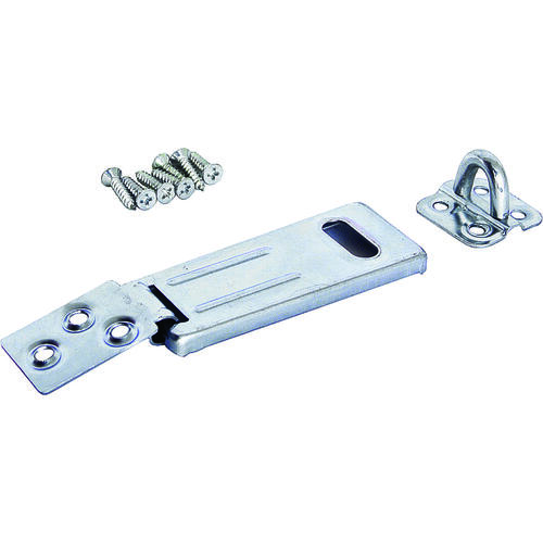 Safety Hasp, 3-1/2 in L, 3-1/2 in W, Steel, Zinc, 3/8 in Dia Shackle, Swivel Staple Silver