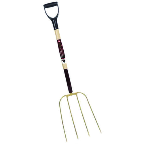 Mushroom Fork, 4 -Tine, Steel Tine, Gold, 30 in L Handle