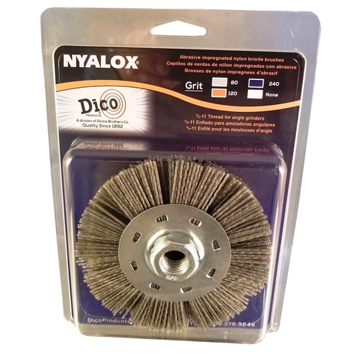 Dico 7200075 Wheel Brush, 4-1/2 in Dia, 5/8-11 Arbor/Shank, Nyalox Bristle