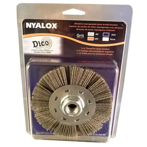 Dico 7200075 Wheel Brush, 4-1/2 in Dia, 5/8-11 Arbor/Shank, Nyalox Bristle Gray