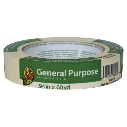 DUCK 286509 394693 Masking Tape, 60 yd L, 0.94 in W, Beige