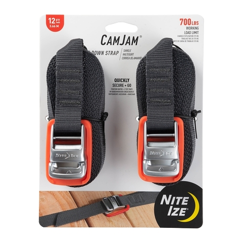 CamJam Tie-Down Strap, 1 in W, 12 ft L, 700 lb Working Load, Polypropylene, Gray - pack of 2
