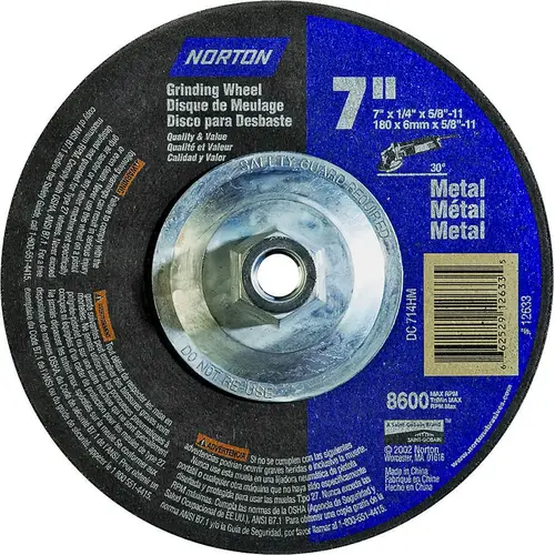 Grinding Wheel, 7 in Dia, 1/4 in Thick, 5/8-11 in Arbor, 24 Grit, Extra Coarse