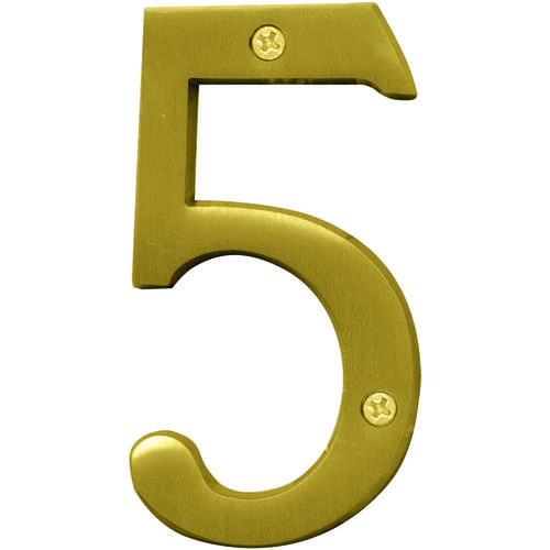 Prestige Series House Number, Character: 5, 4 in H Character, Brass Character, Solid Brass