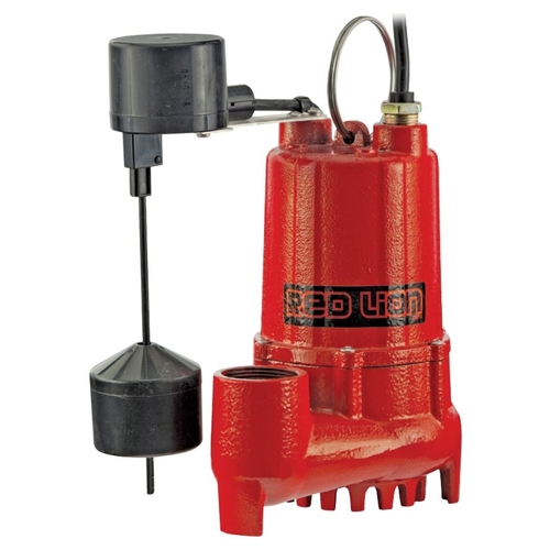 Red Lion 14942747 Sump Pump, 1-Phase, 5.3 A, 115 V, 1/2 hp, 1-1/2 in Outlet, 28 ft Max Head, 4300 gph, Cast Iron