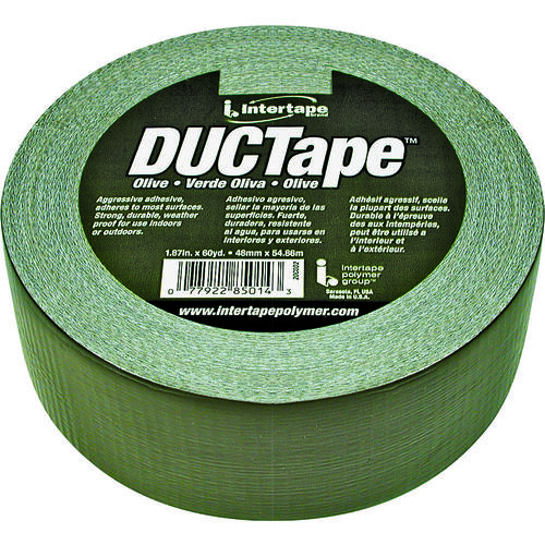 Duct Tape, 60 yd L, 1.88 in W, Polyethylene-Coated Cloth Backing, Olive Drab